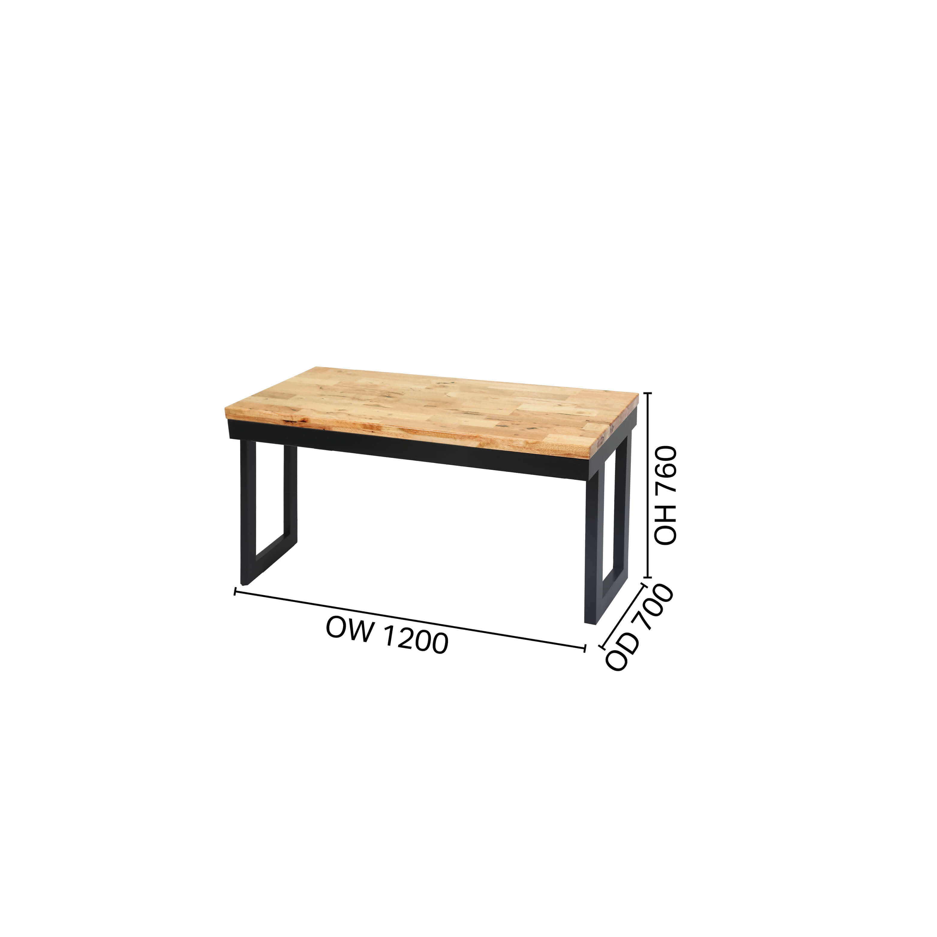 Butcher Table in Natural + Black color – W1200